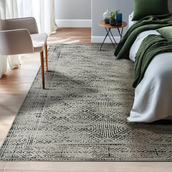 Tapis de salon rectangulaire jacquard (140 x 200 cm) Zahra Noir