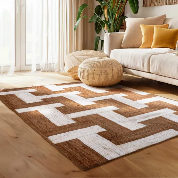 Tappeto da soggiorno rettangolare juta intrecciato a mano (140 x 200 cm) Anjali Marrone