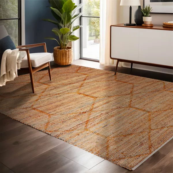 Rechteckiger Wohnzimmerteppich Jute und Baumwolle handgekn�pft (140 x 200 cm) Jaya Braun