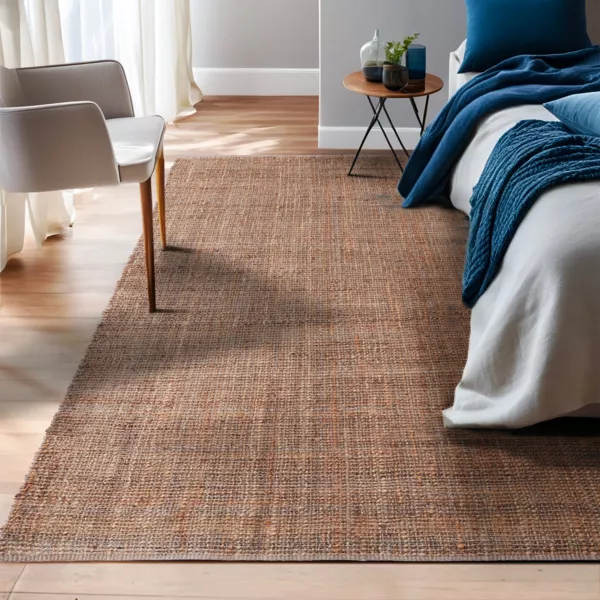 Alfombra rectangular de sal�n de yute tejida a mano (140 x 200 cm) Yuto Marr�n
