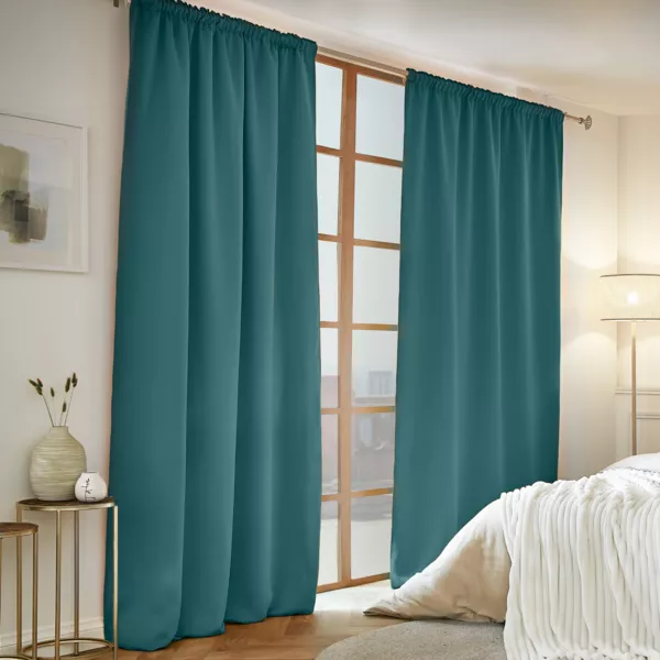 Halbverdunkelnder Thermovorhang Kr�uselband (140 x 240 cm) Calore Petrolblau