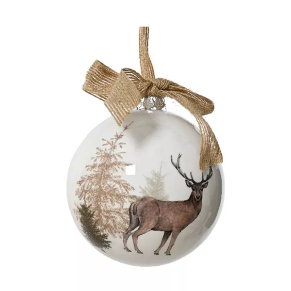 Boule de No�l (D100 mm) Cerf sauvage et noeud Naturel