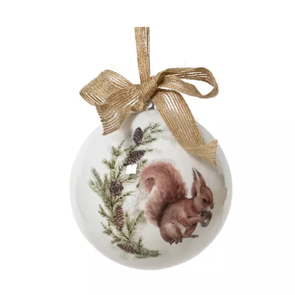 Pallina di Natale (D100 mm) Scoiattolo selvaggio e fiocco Naturale