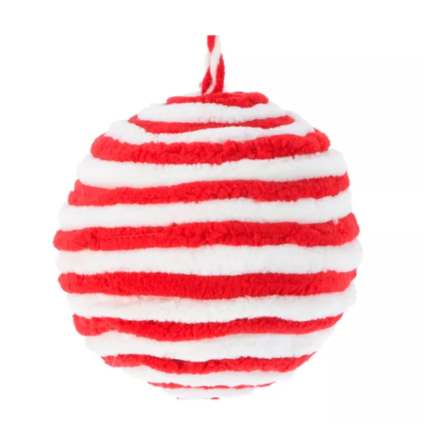 Set di 3 palline di Natale (D100 mm) Lana a righe Rosso e bianco
