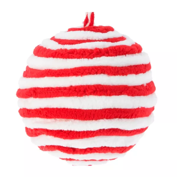 Lot de 2 boules de No�l (D120 mm) Laine ray� Rouge et blanc