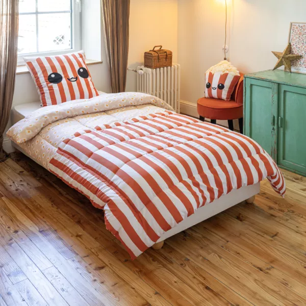 Gedrukte kinderdekbed en een kussensloop (140 x 200 cm) Fresh popcorn Rood