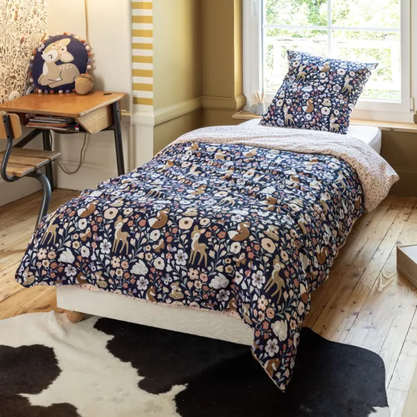 Housse de couette et deux taies enfant coton (200 x 200 cm) For�t enchant�e Multicolore