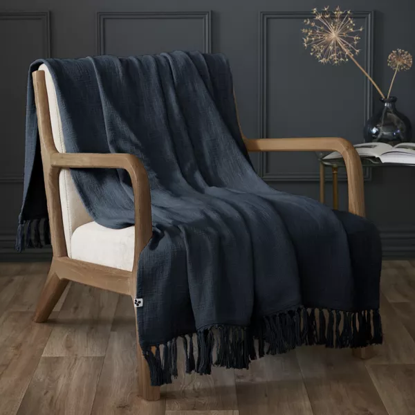 Katoenen plaid (130 x 160 cm) Sixtine Nachtblauw