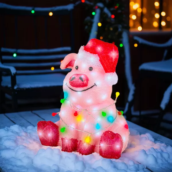 Beleuchtetes Schwein 100 LED (H41 cm) Baby Gaston Mehrfarbig