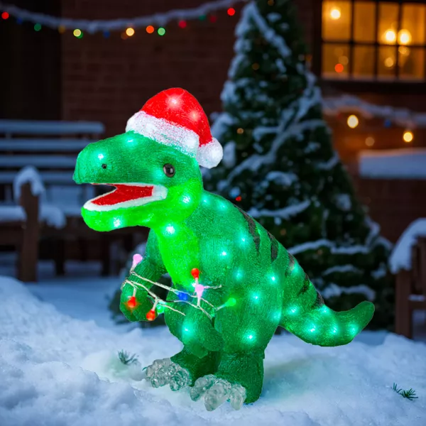 Lysende dinosaur 80 LED (H47 cm) Rex Kold Hvid