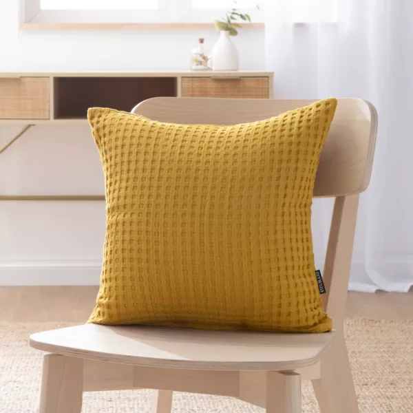 Housse de coussin carr�e coton nid d'abeille (40 x 40 cm) Maya Jaune safran