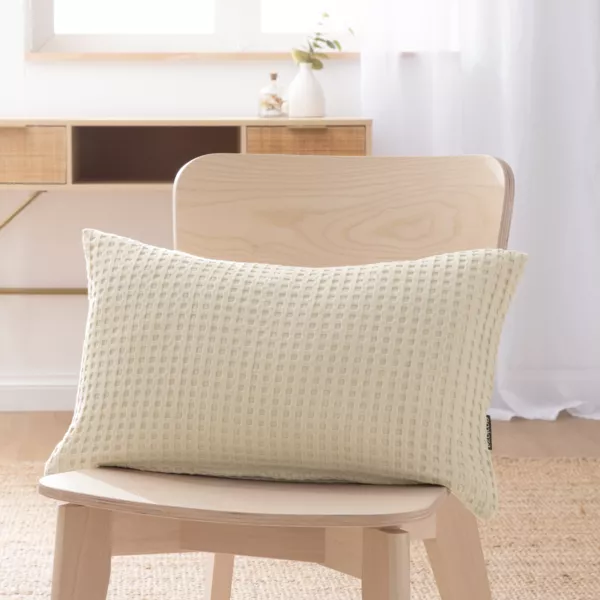 Housse de coussin rectangulaire coton nid d'abeille (30 x 50 cm) Maya Beige pampa