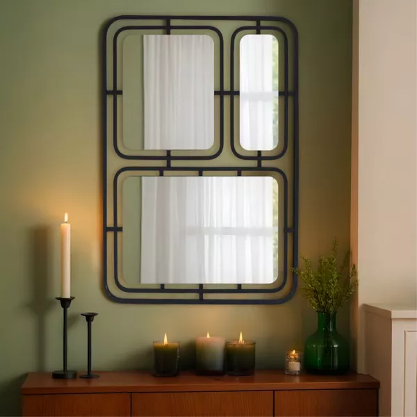 Miroir mural en m�tal (H80 cm) Reflet M�tallique Noir