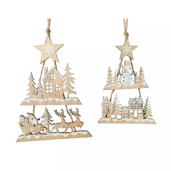 Set di 2 Paesaggi natalizi da appendere (H19 cm) Natura nordica innevata
