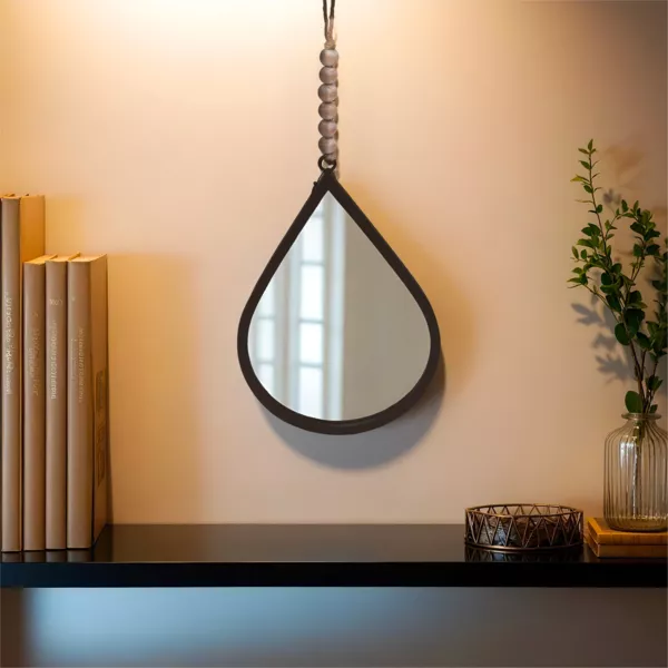 Miroir mural en m�tal (H37 cm) Goutte d'eau Noir