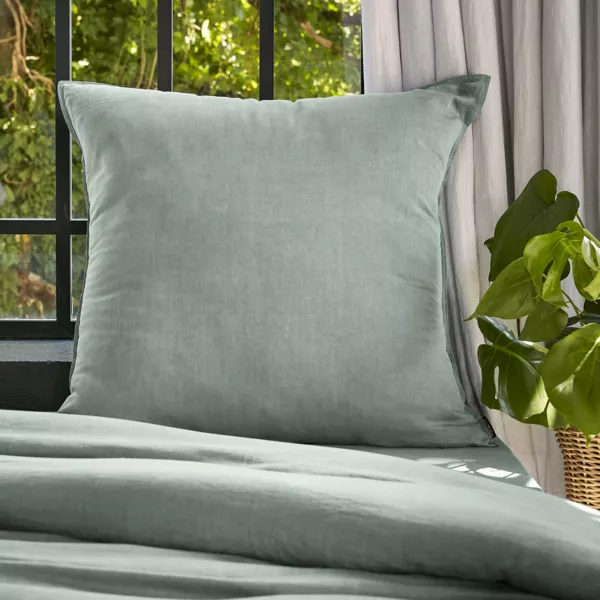 Quadratischer Kopfkissenbezug aus gewaschenem TENCEL� Lyocell (80 x 80 cm) Olivia Eukalyptusgr�n