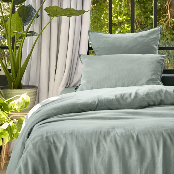 Housse de couette lyocell Tencel� lav� (140 x 200 cm) Olivia Vert eucalyptus