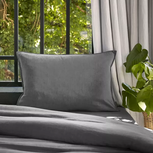 Federa cuscino letto rettangolare lyocell Tencel lavato (50 x 80 cm) Olivia Grigio granito