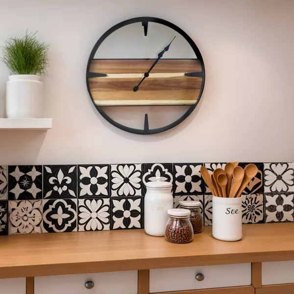 Houten en metalen wandklok (D57 cm) Nya Zwart