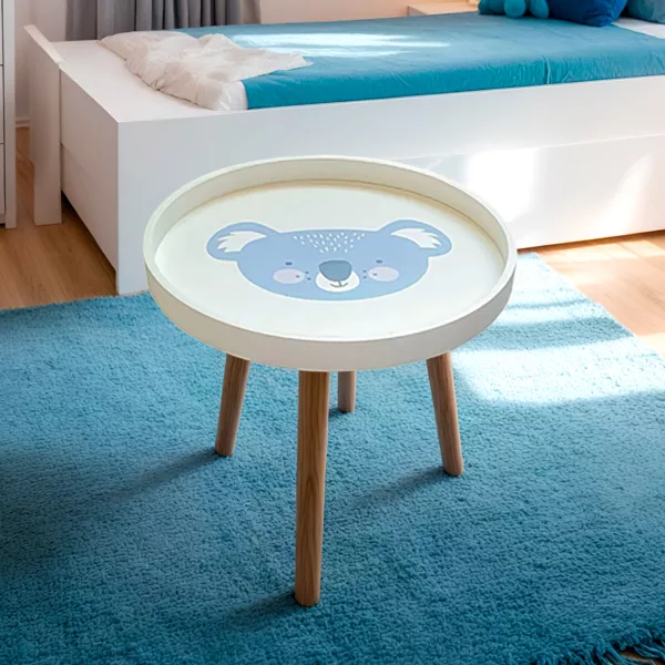 Lage houten kindertafel (D30 cm) Koala Blauw