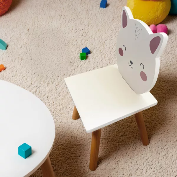 Silla infantil madera (H46 cm) Gatito Blanca