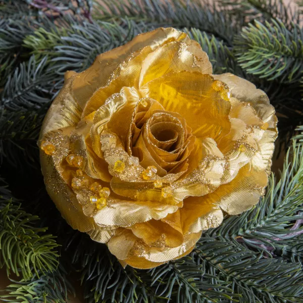 Dekorativ blomst p� klemme (D14 cm) Rosace Guld