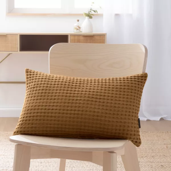 Housse de coussin rectangulaire coton nid d'abeille (30 x 50 cm) Maya Camel