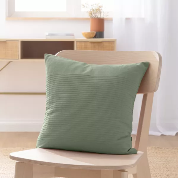 Housse de coussin carr�e coton tiss� (40 x 40 cm) L�a Vert romarin