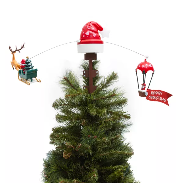 Cimier de sapin anim� rotatif et muscial Chapeau du P�re No�l