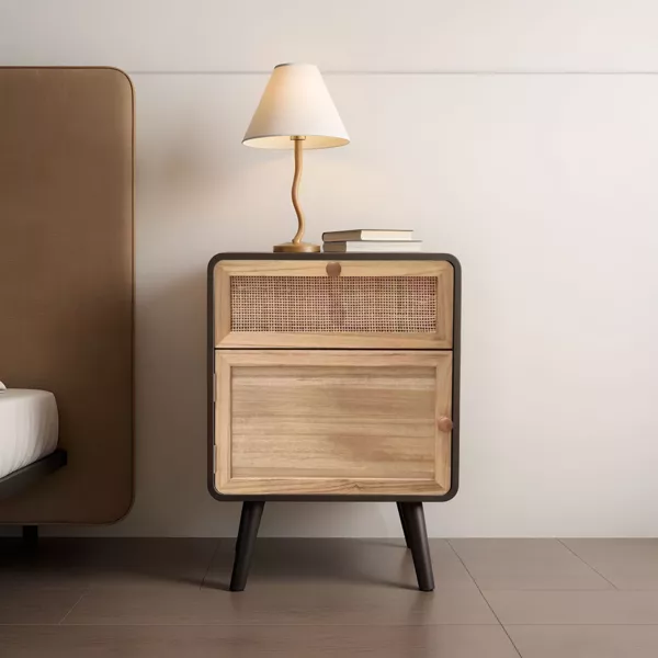 Kommode Schubladenkommode 1 Schublade Holz und Flechtwerk (40 x 55 cm) Osaka Schwarz