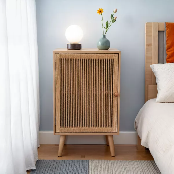 Sidebord i tr� og hampereb (H65 cm) Manille Beige