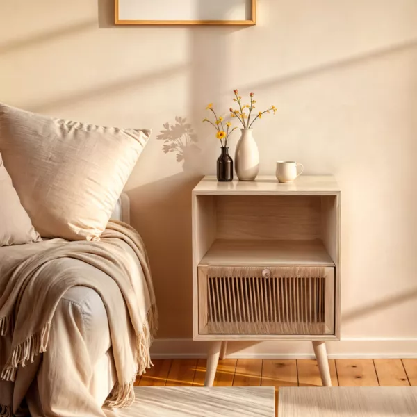 Mesita de noche madera y cuerda de c��amo (A55 cm) Manille estante Beige