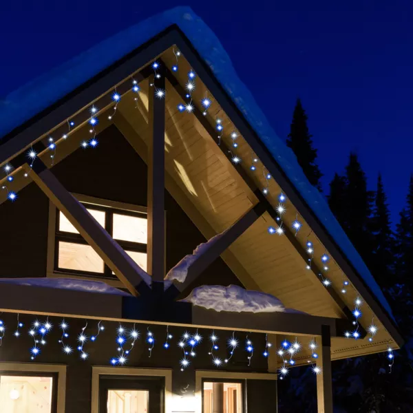 Stalaktit lysk�de 20 m 490 LED gennemsigtig kabel Stars Tovejs Hvid og bl�