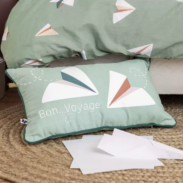 Rektangul�r b�rnepude i bomuld (30 x 50 cm) Sm� papirer Bl�