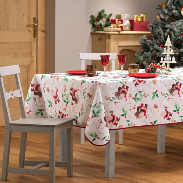 Tischdecke fleckenabweisend Weihnachtsmann  L300 cm Wei�