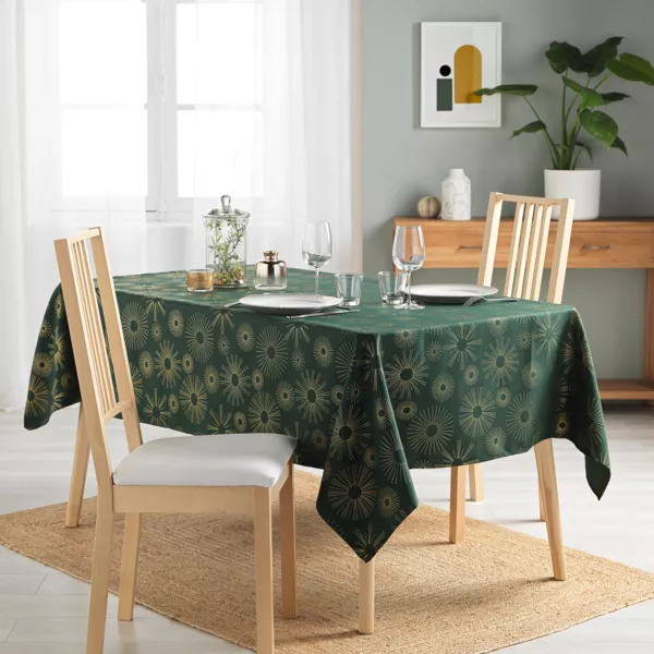Nappe de Noël rectangulaire (150 x 300 cm) Pampille métallisé Vert