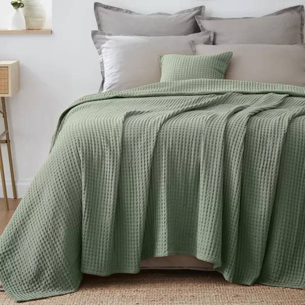 Katoenen honingraat bedsprei (180 x 220 cm) Maya Rozemarijn Groen