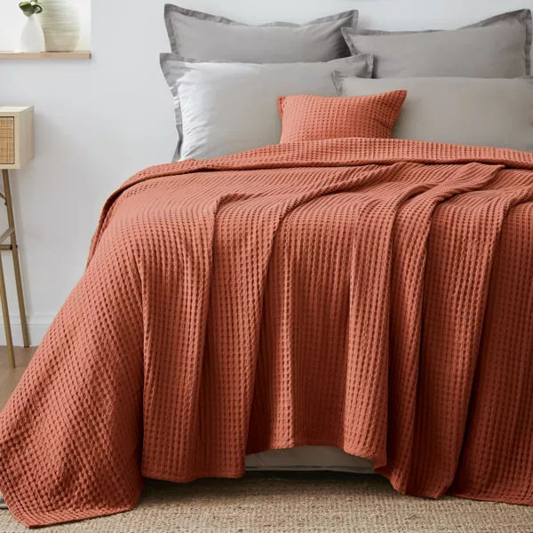 Katoenen honingraat bedsprei (220 x 250 cm) Maya Terracotta