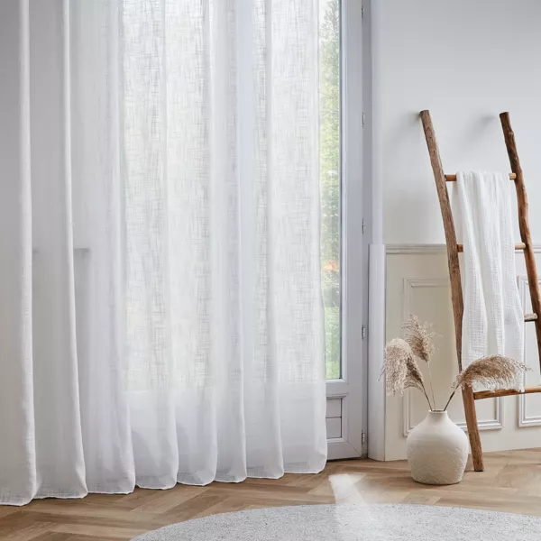 Vitrage linnen-effect met ringen (280 x 240 cm) Robin Wit