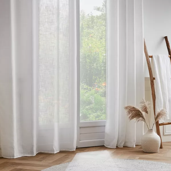 Vitrage linnen-effect met ringen (140 x 240 cm) Robin Wit