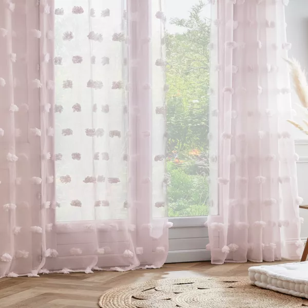 Voilage oeillets pompons (180 x 240 cm) Suzie Rose