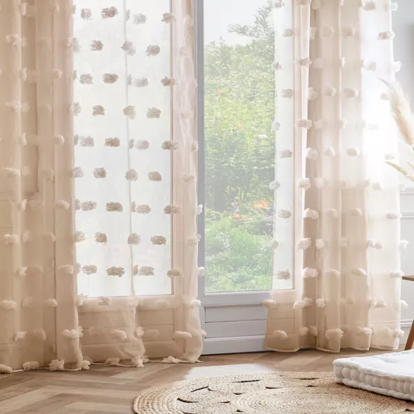 Voilage oeillets pompons (140 x 240 cm) Suzie Beige