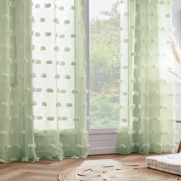 Voilage oeillets pompons (140 x 240 cm) Suzie Vert d'eau