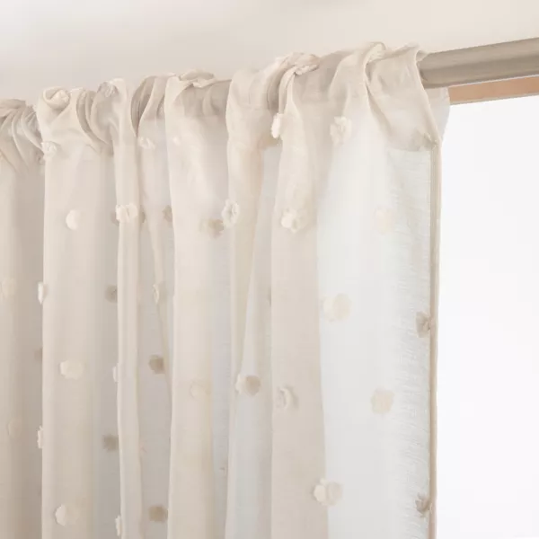 Visillo con cinta fruncidora y pompones (280 x 240 cm) Emie Beige
