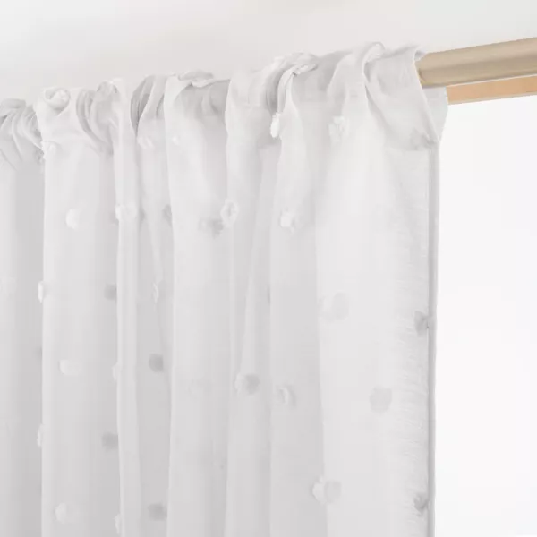 Vitrage met roede schuifzoom en pompons (280 x 240 cm) Emie Wit