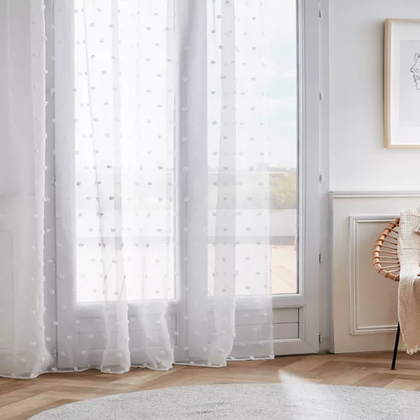Voilage oeillets pompons (280 x 240 cm) Emie Blanc