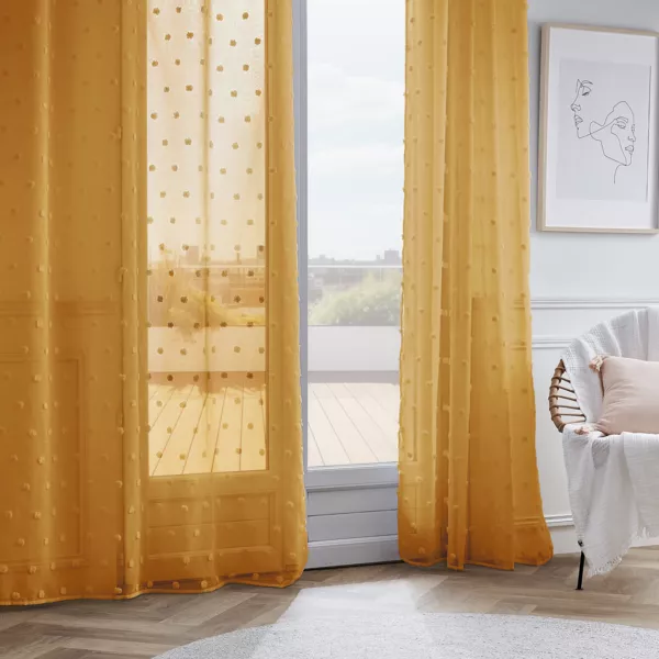 Douceur d'Intérieur, Voilage à Oeillets (140 x 240 cm) Evie Bleu, Voile Sablé avec Top Velours