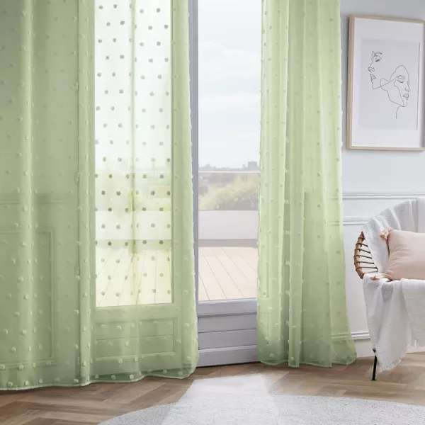 Visillo con ojales y pompones (140 x 240 cm) Emie Verde agua