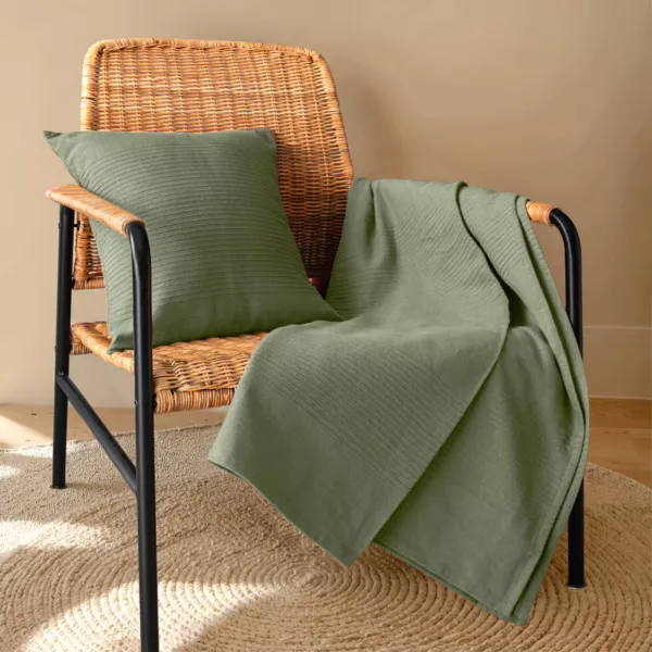 Couvre-lit coton tiss� (180 x 220 cm) L�a Vert romarin