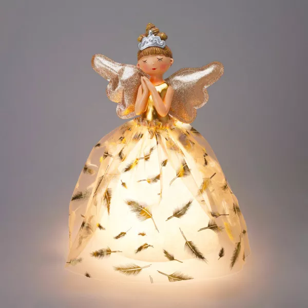 �ngel de Navidad luminoso a pilas (H36 cm) Mendhy plumaje Blanco